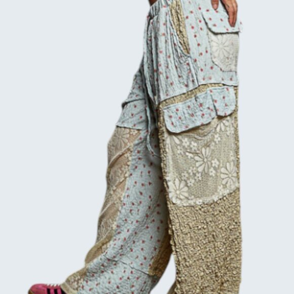 ❤️#191-P POL PANTS LACE&FLORAL PATTERN-BLUE PANTS - Picture 7 of 7